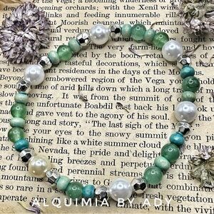 Aventurine gemstones Green pearl and Silver Beaded Bracelet